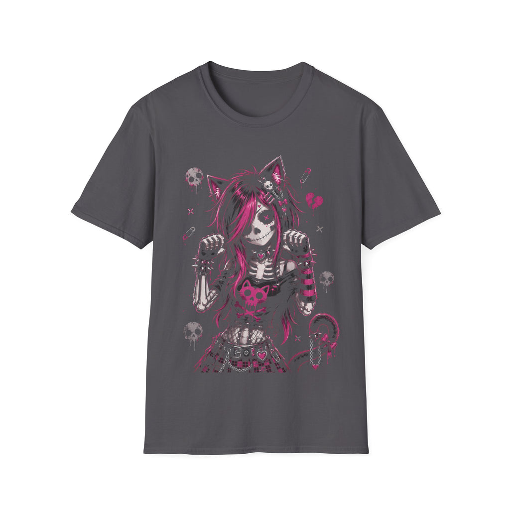 Pink Skeleton Cat Girl Tee