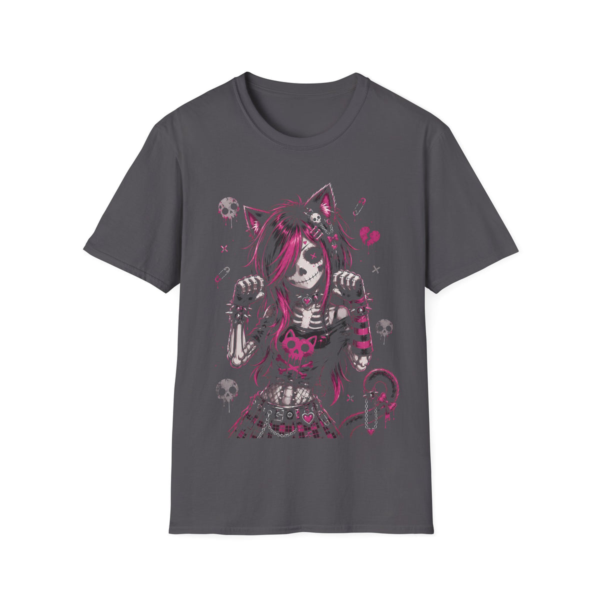 Pink Skeleton Cat Girl Tee