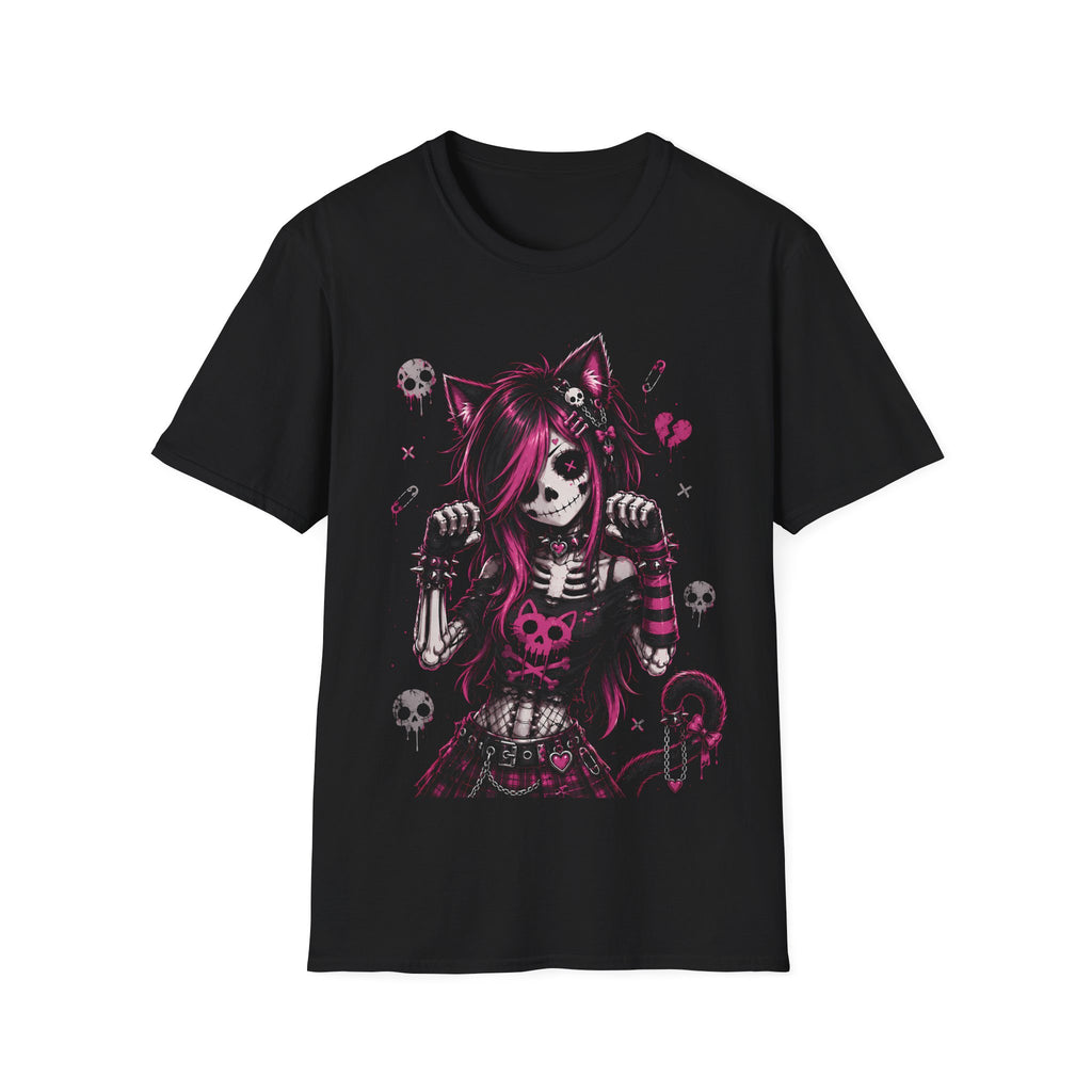 Pink Skeleton Cat Girl Tee