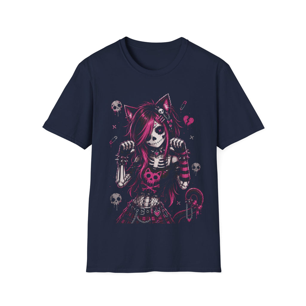 Pink Skeleton Cat Girl Tee