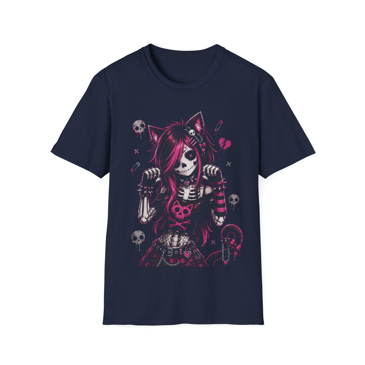 Pink Skeleton Cat Girl Tee