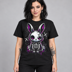Illustrative mockup of Spooky Bunny Tee on a model, black T-shirt