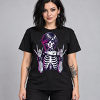 Illustrative mockup of Goth Girl Skeleton Tee on an adult model, black T-shirt